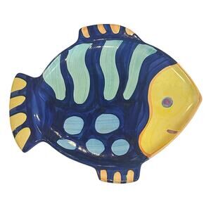 Grand Casino Painted Fish Platter 15”, Fish Plate, Nautical, Beach, Fish Shaped